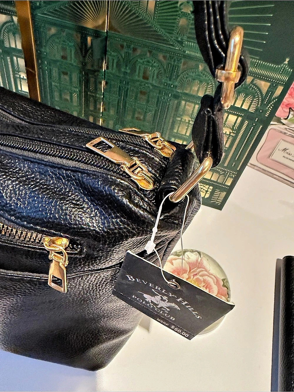 Beverly Hills Polo Club sleek Black and Gold Crossbody Bag NWT GORGE! - Picture 6 of 12